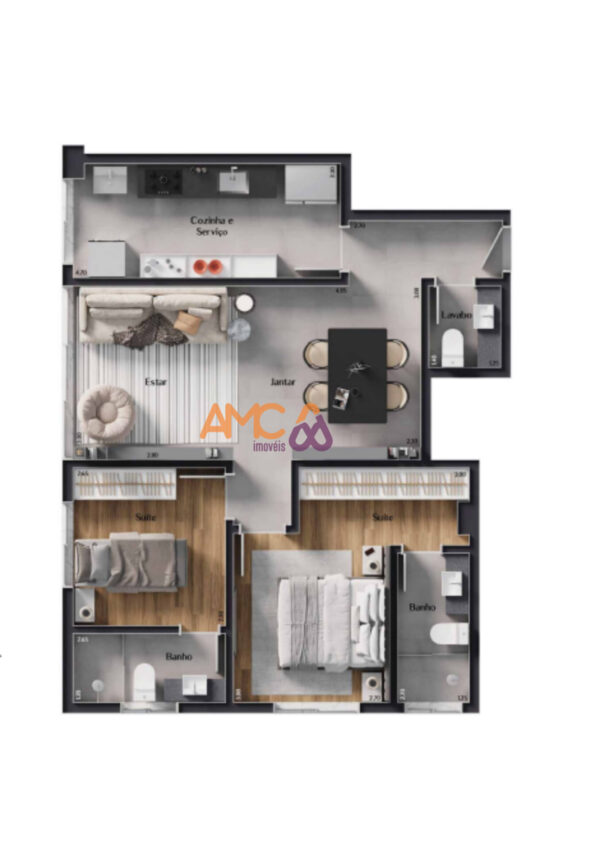 Apartamento 2 qts, no Lourdes AMC343 - Image 3